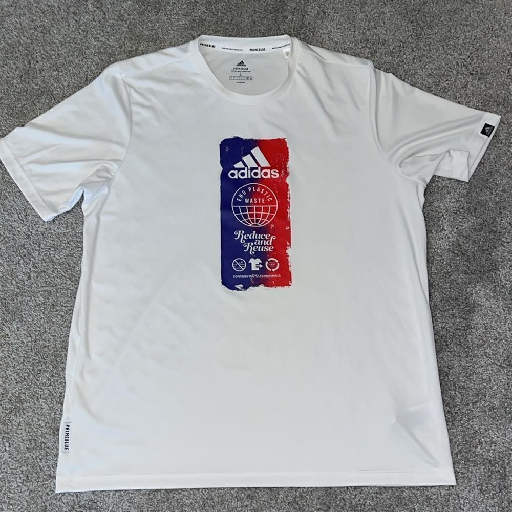 New White Adidas Prime Blue Save the oceans team recycle T shirt L men’s